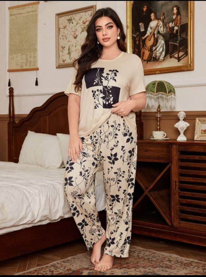 Ivory Floral Print Pajama Set