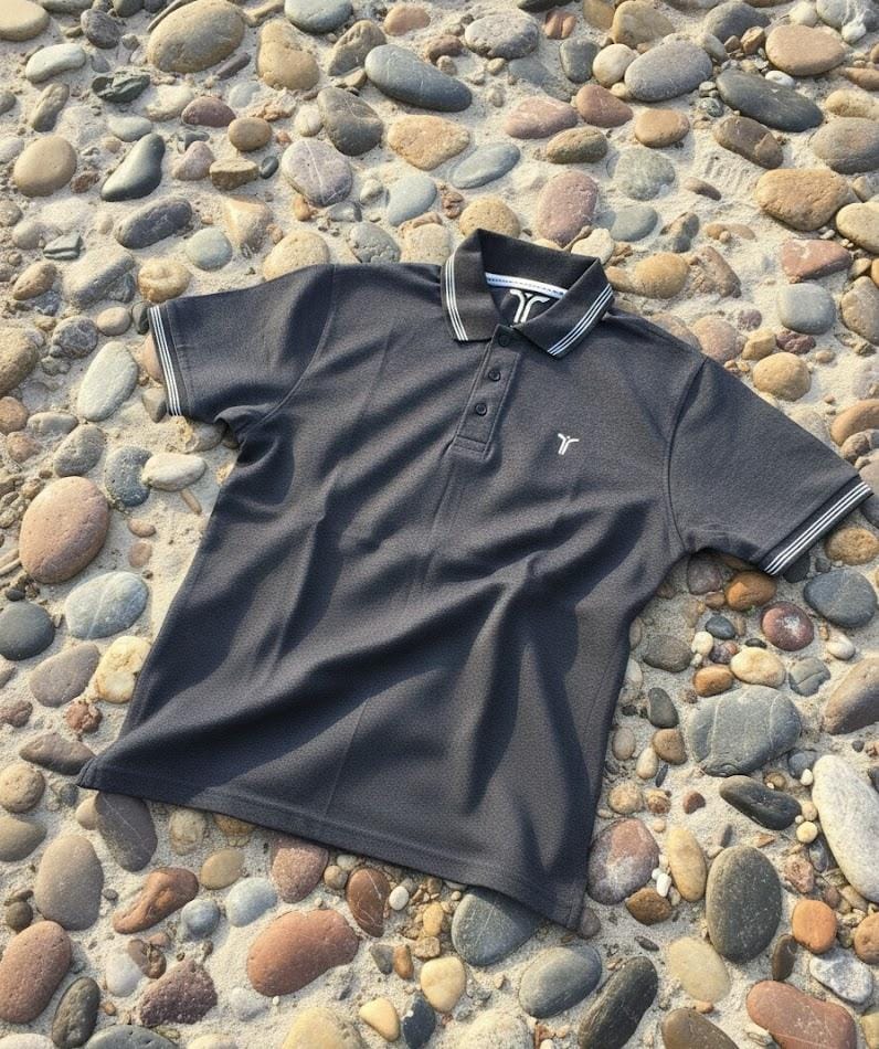 Polo T-shirt Charcoal Grey with white double tipping style - Image 2