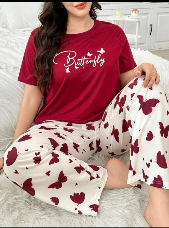 Butterfly Printed Pajama Set (Mehroon) - Image 3